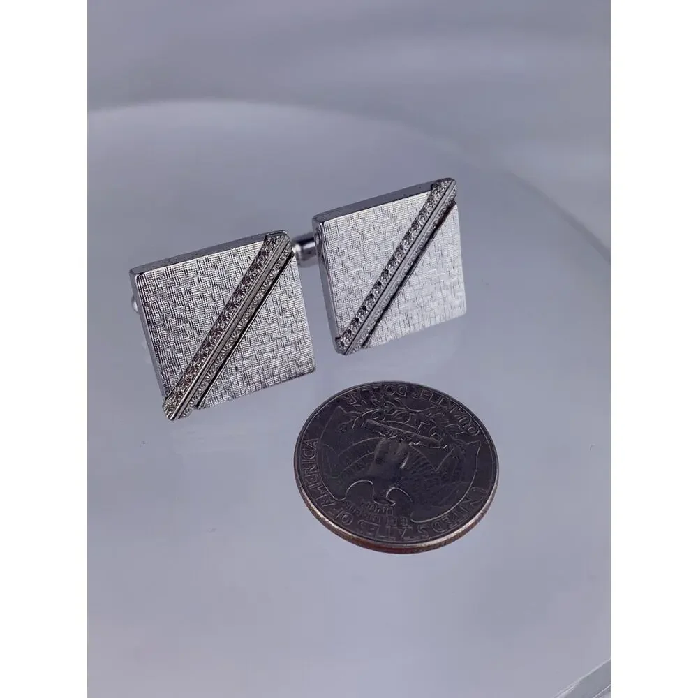 Simple Modern Silver Tone Cufflinks Brushed Metal Stripe Formal Vintage